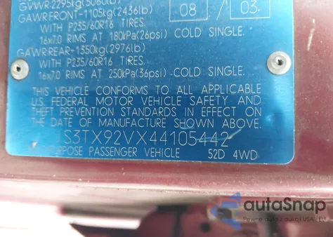 2004 Suzuki Xl-7 Ex/Lx из США, поврежденный, VIN JS3TX92VX44105442